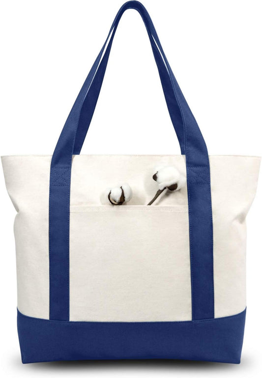 Stylish Canvas Tote Bag with an External Pocket, Top Zipper Closure, Daily Essentials V1259-DP01-A-2340