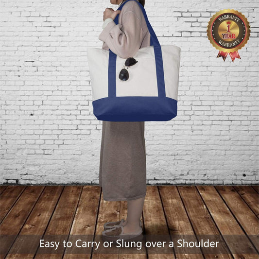 Stylish Canvas Tote Bag with an External Pocket, Top Zipper Closure, Daily Essentials V1259-DP01-A-2340