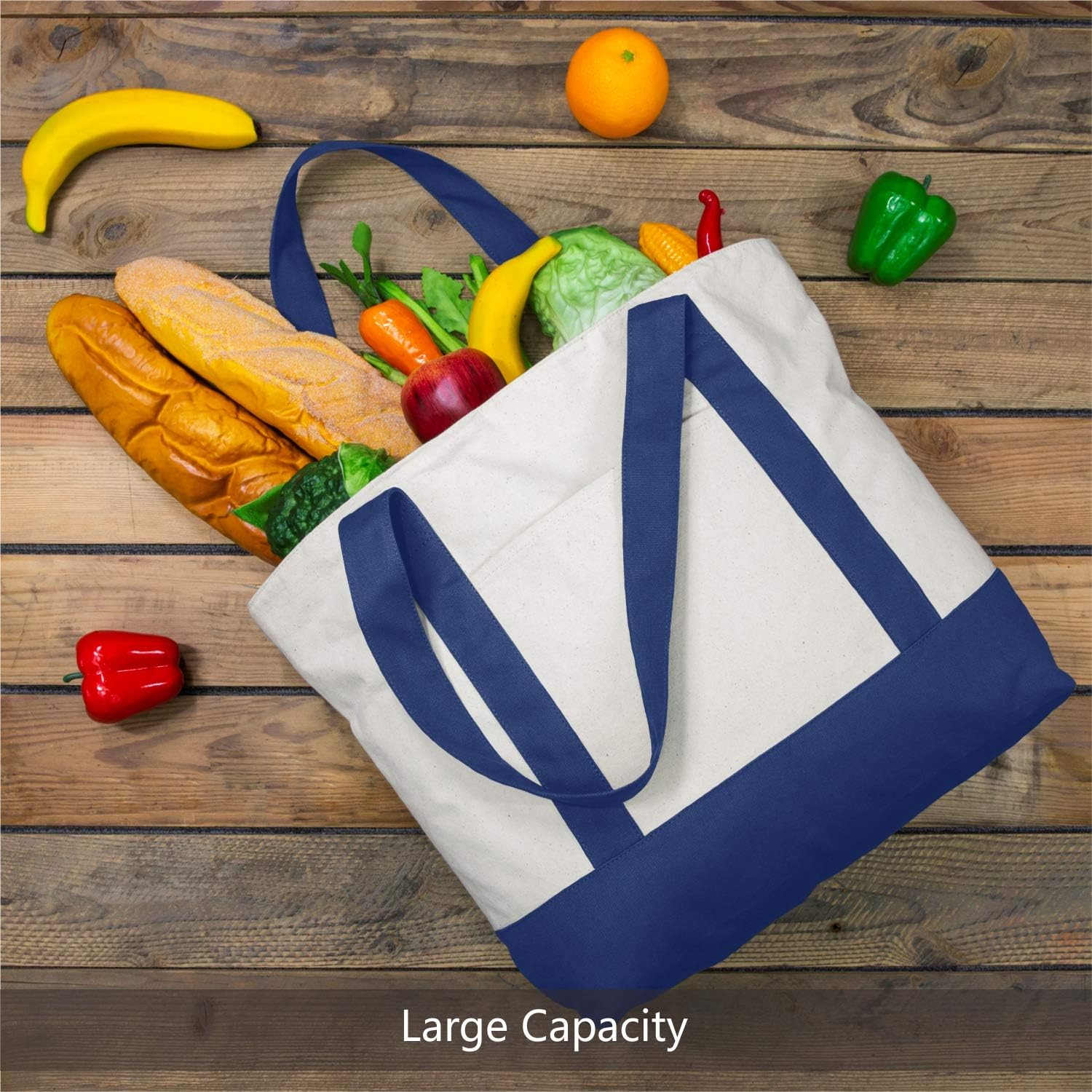 Stylish Canvas Tote Bag with an External Pocket, Top Zipper Closure, Daily Essentials V1259-DP01-A-2340