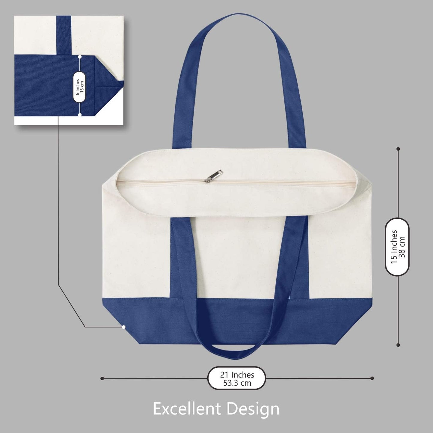 Stylish Canvas Tote Bag with an External Pocket, Top Zipper Closure, Daily Essentials V1259-DP01-A-2340