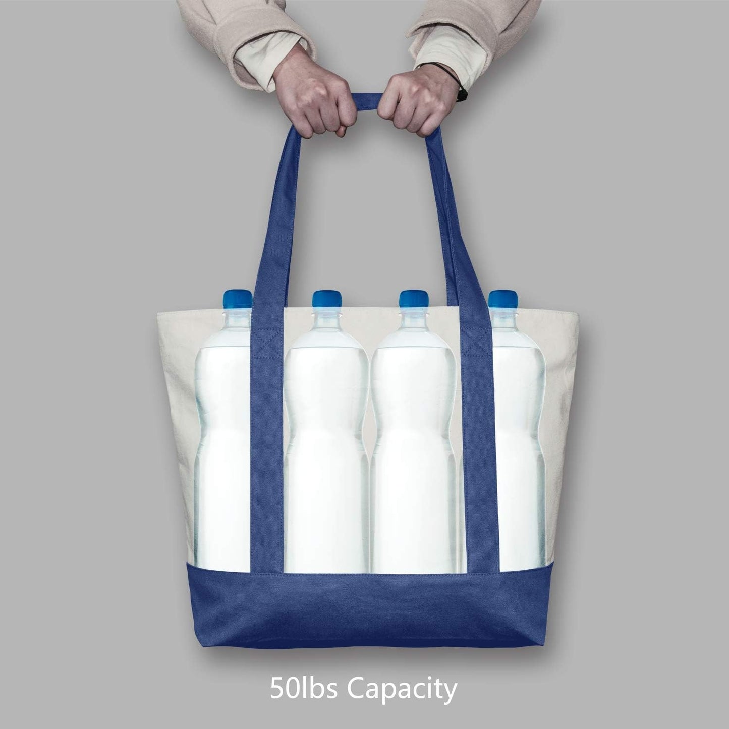 Stylish Canvas Tote Bag with an External Pocket, Top Zipper Closure, Daily Essentials V1259-DP01-A-2340