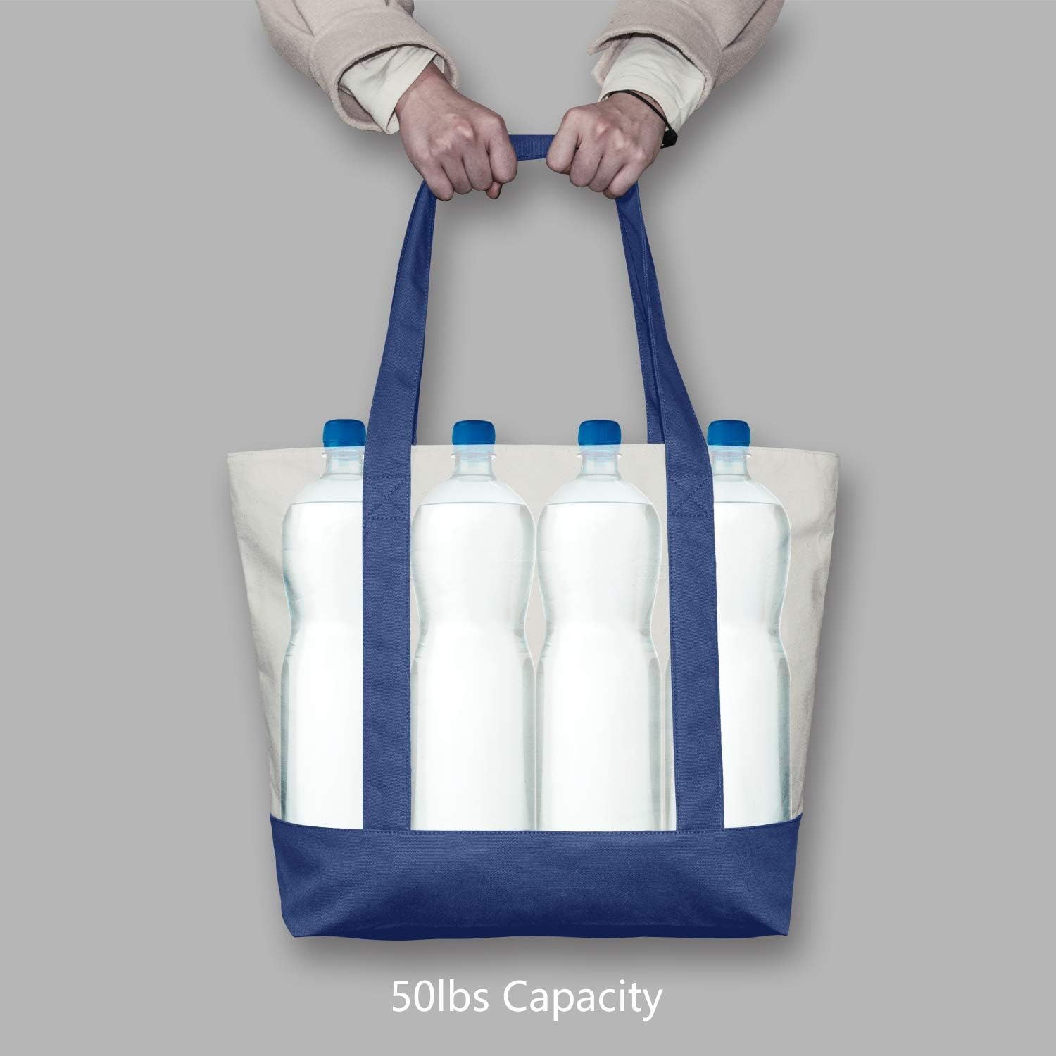 Stylish Canvas Tote Bag with an External Pocket, Top Zipper Closure, Daily Essentials V1259-DP01-A-2340