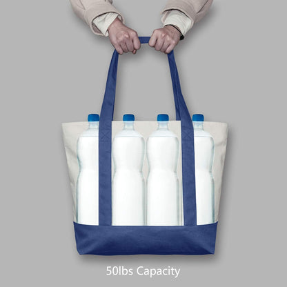 Stylish Canvas Tote Bag with an External Pocket, Top Zipper Closure, Daily Essentials V1259-DP01-A-2340