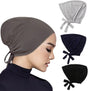4 Pcs Women Hijab Undercap Muslim Inner Beanies Cap with Tie Back Closure Adjustable Underscarf Hat Chemo V1259-DP01-A-2341