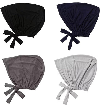 4 Pcs Women Hijab Undercap Muslim Inner Beanies Cap with Tie Back Closure Adjustable Underscarf Hat Chemo V1259-DP01-A-2341