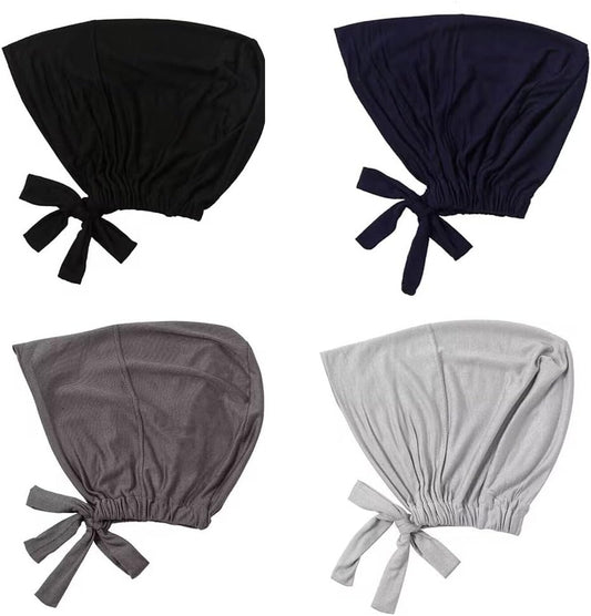 4 Pcs Women Hijab Undercap Muslim Inner Beanies Cap with Tie Back Closure Adjustable Underscarf Hat Chemo V1259-DP01-A-2341