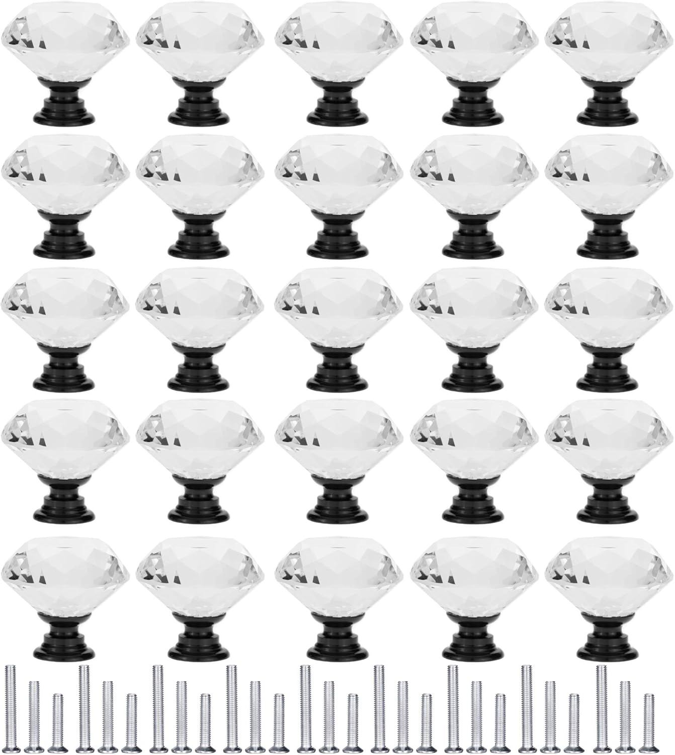 25 Pack Drawer Knobs Diamond Shaped Crystal Glass 30mm Cabinet Knobs Pull Handles (30mm, 25 Pack, Black) V1259-DP01-A-2345