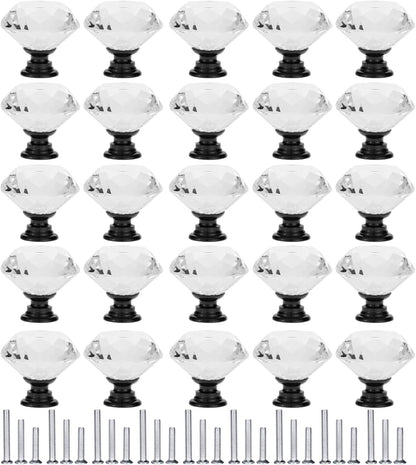 25 Pack Drawer Knobs Diamond Shaped Crystal Glass 30mm Cabinet Knobs Pull Handles (30mm, 25 Pack, Black) V1259-DP01-A-2345