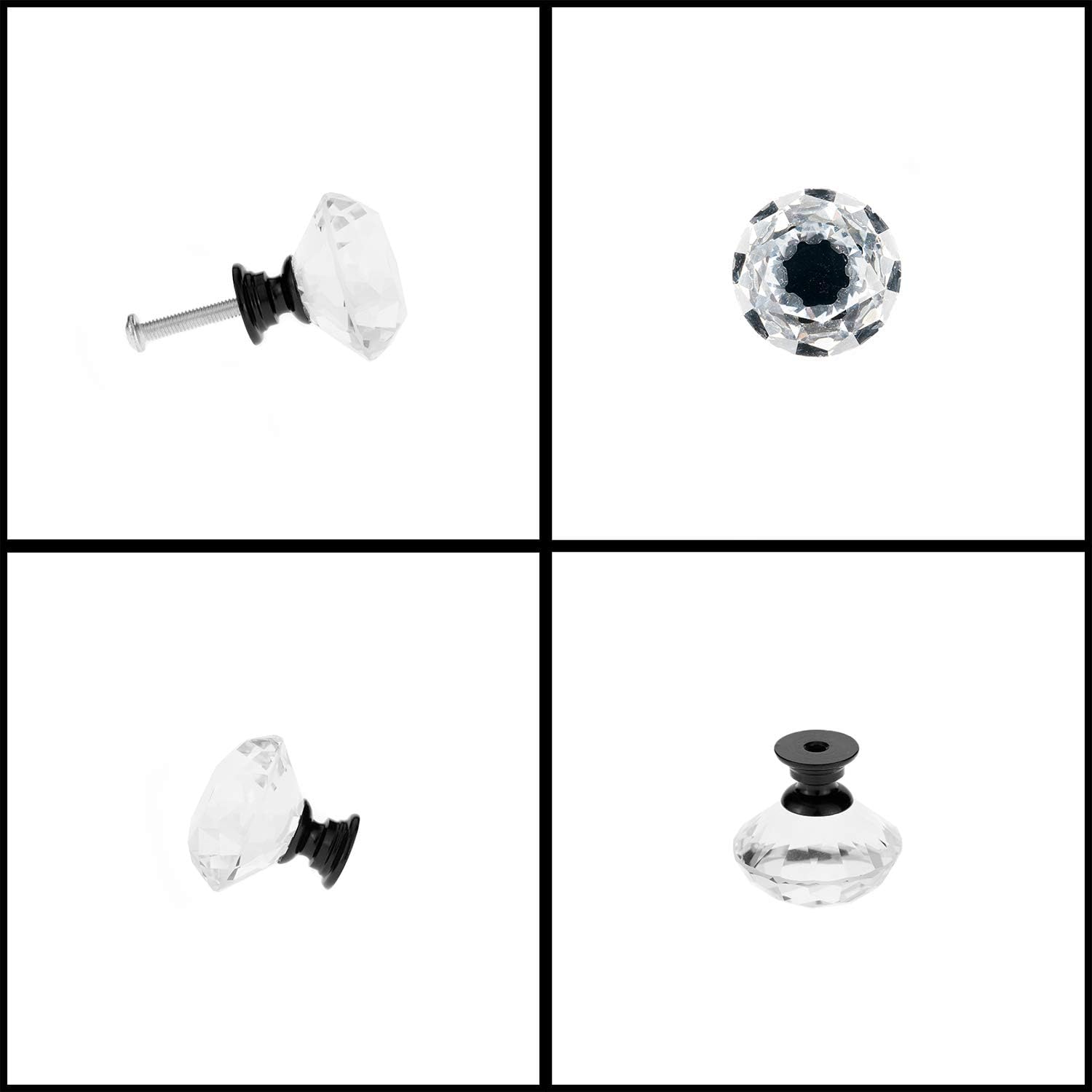 25 Pack Drawer Knobs Diamond Shaped Crystal Glass 30mm Cabinet Knobs Pull Handles (30mm, 25 Pack, Black) V1259-DP01-A-2345