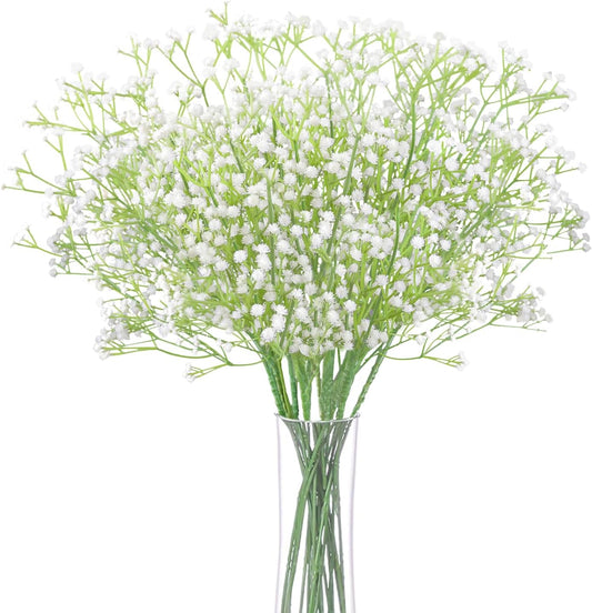 10Pcs Artificial Baby Breath Flowers White with Long Stem, Real Touch Silk Gypsophila Bouquets Bulk for V1259-DP01-A-2350
