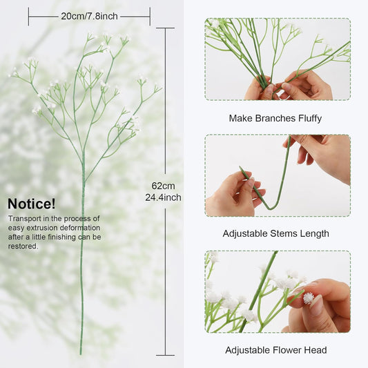 10Pcs Artificial Baby Breath Flowers White with Long Stem, Real Touch Silk Gypsophila Bouquets Bulk for V1259-DP01-A-2350