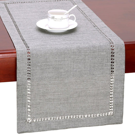 Handmade Hemstitch Gray Dining Table Runner Or Dresser Scarf, Rectangular 14 by 72 Inch V1259-DP01-A-2354