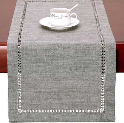 Handmade Hemstitch Gray Dining Table Runner Or Dresser Scarf, Rectangular 14 by 72 Inch V1259-DP01-A-2354