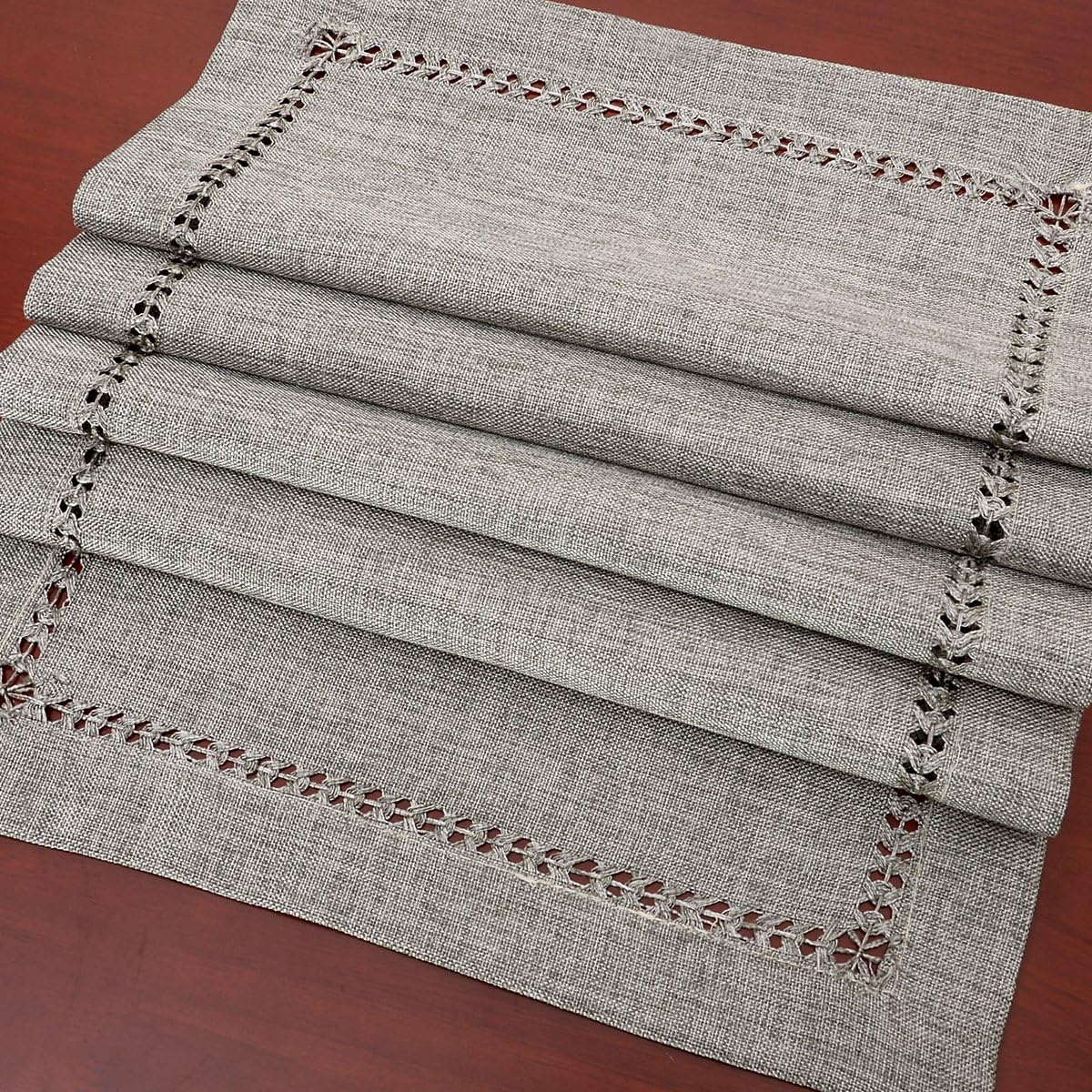 Handmade Hemstitch Gray Dining Table Runner Or Dresser Scarf, Rectangular 14 by 72 Inch V1259-DP01-A-2354