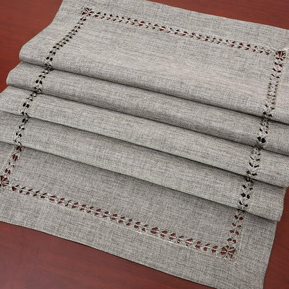 Handmade Hemstitch Gray Dining Table Runner Or Dresser Scarf, Rectangular 14 by 72 Inch V1259-DP01-A-2354