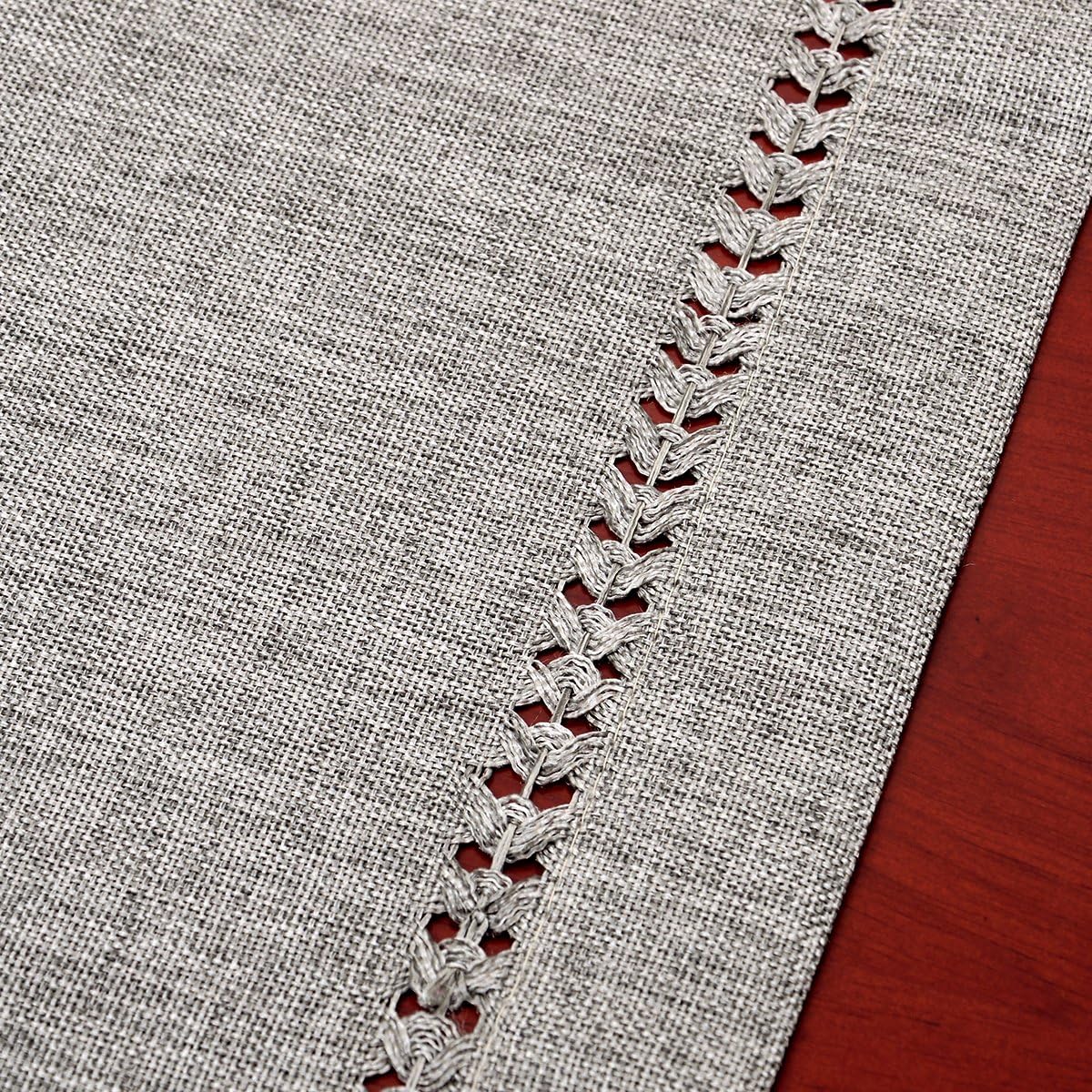 Handmade Hemstitch Gray Dining Table Runner Or Dresser Scarf, Rectangular 14 by 72 Inch V1259-DP01-A-2354