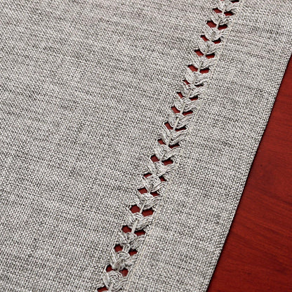Handmade Hemstitch Gray Dining Table Runner Or Dresser Scarf, Rectangular 14 by 72 Inch V1259-DP01-A-2354