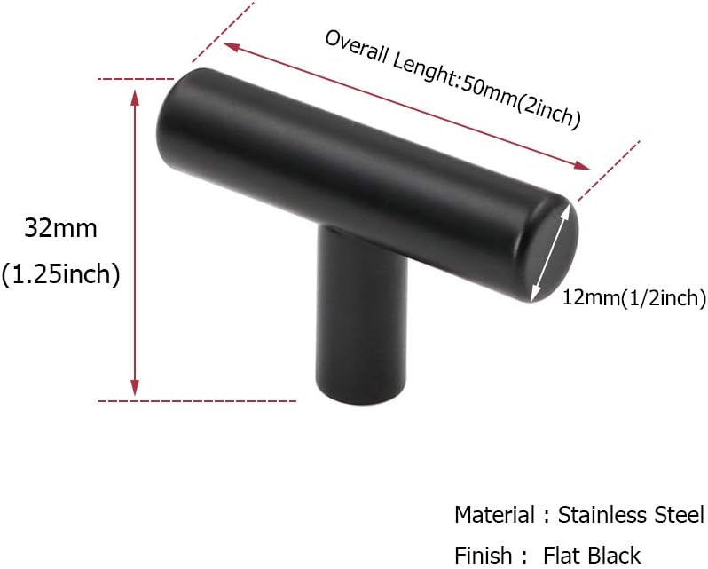 (50 Pack) Cabinet Knob Black Stainless Steel Drawer Knobs - HD201BK Matte Black Kitchen Cabinet Hardware V1259-DP01-A-2355