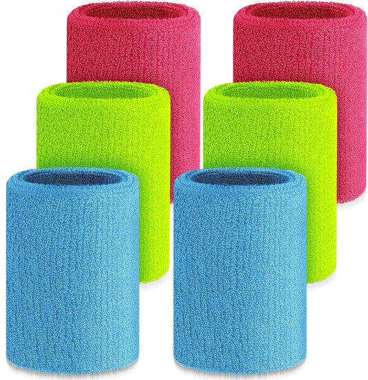 6 Pcs Cotton Blend 4 Inch Black Wrist Sweatbands for Tennis, Gymnastics, Working Out, Football, Running - V1259-DP01-A-2360