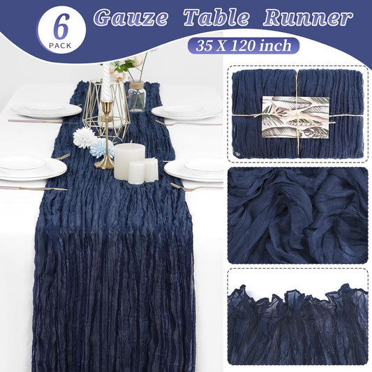 6 Pcs Navy Blue Cheesecloth Table Runner 10FT, Gauze Table Runner for Wedding Reception Sheer Bridal Shower V1259-DP01-A-2365