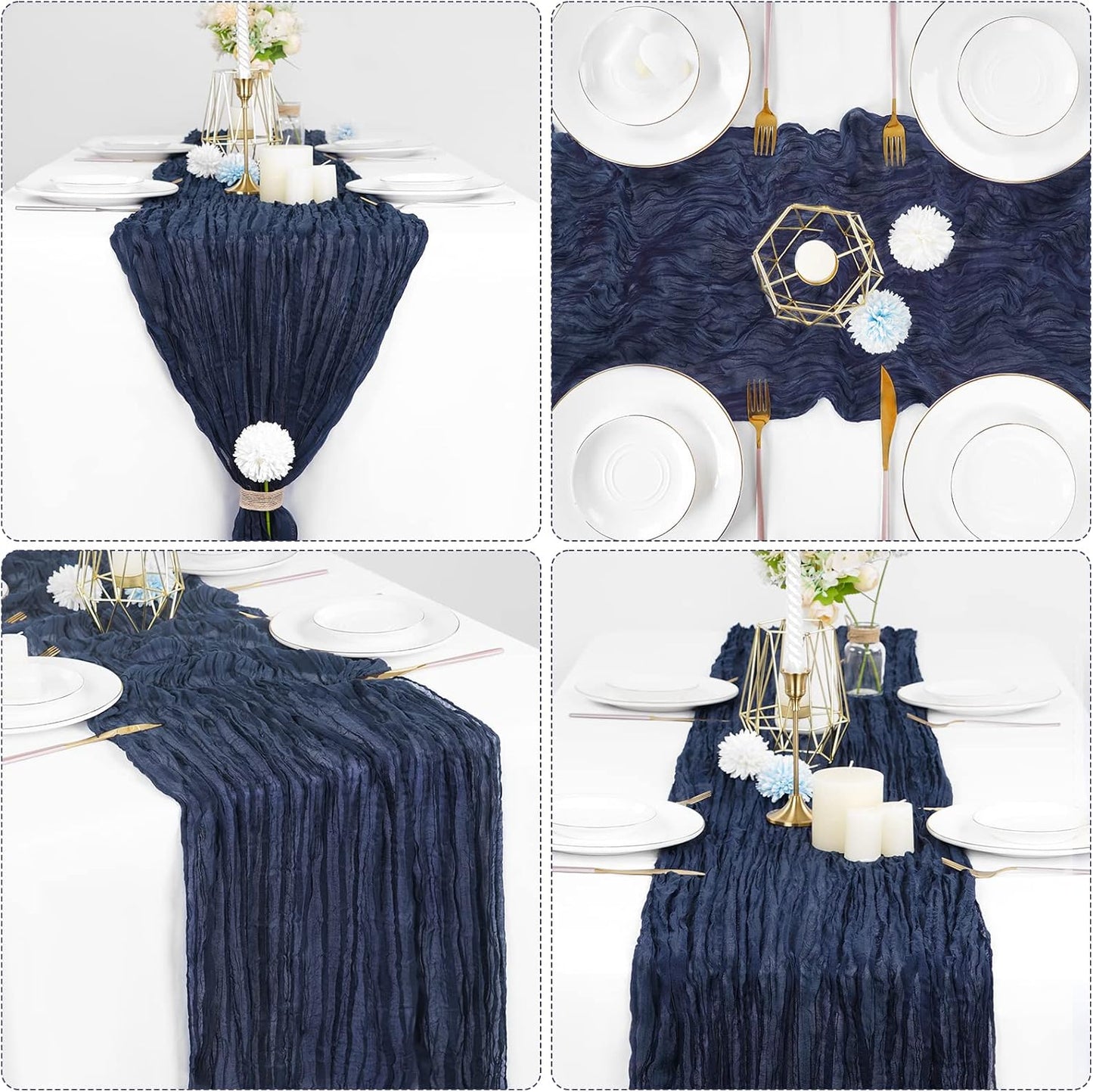 6 Pcs Navy Blue Cheesecloth Table Runner 10FT, Gauze Table Runner for Wedding Reception Sheer Bridal Shower V1259-DP01-A-2365