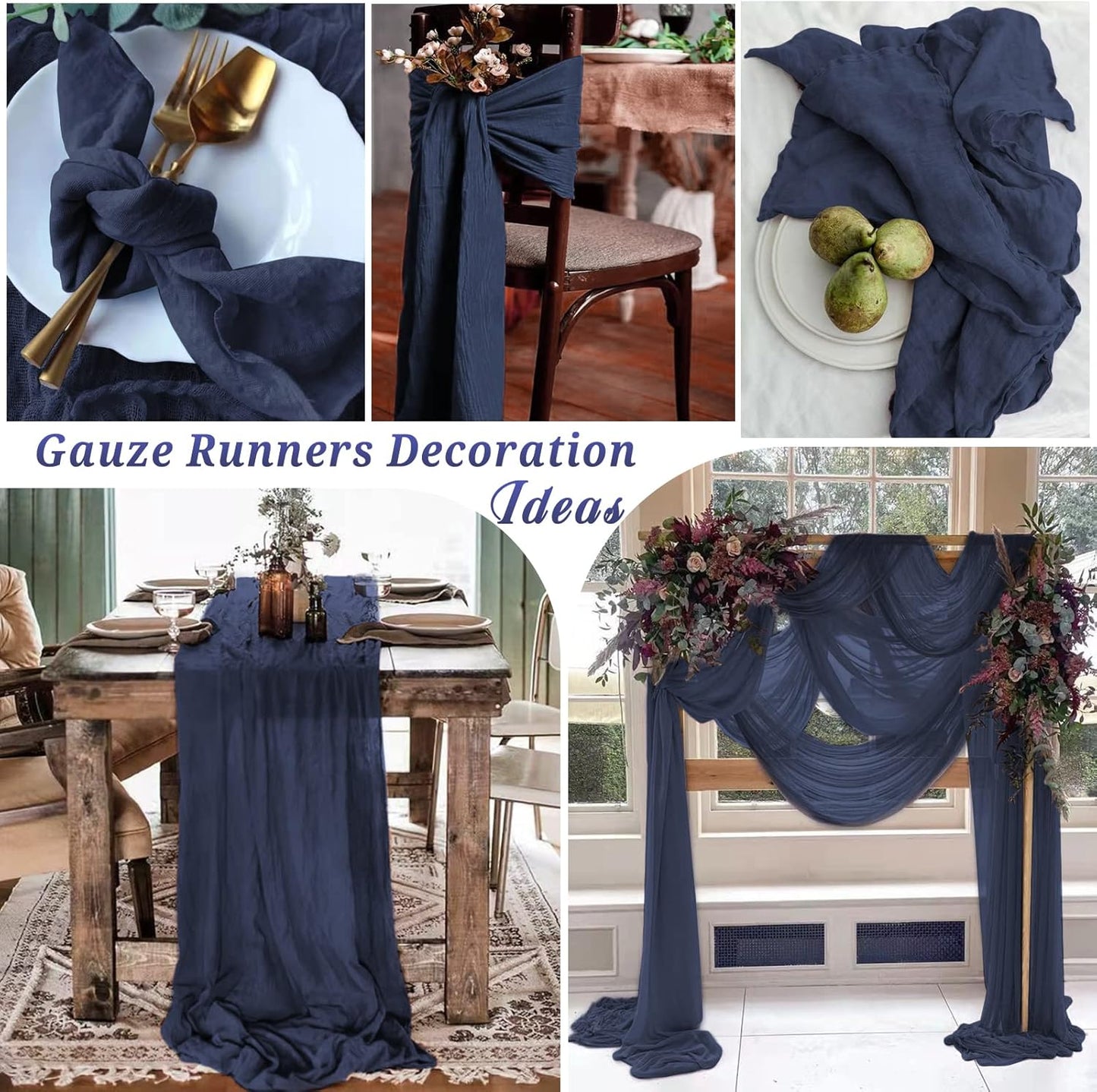 6 Pcs Navy Blue Cheesecloth Table Runner 10FT, Gauze Table Runner for Wedding Reception Sheer Bridal Shower V1259-DP01-A-2365