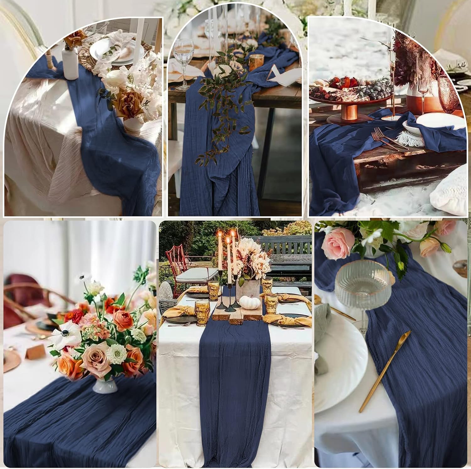 6 Pcs Navy Blue Cheesecloth Table Runner 10FT, Gauze Table Runner for Wedding Reception Sheer Bridal Shower V1259-DP01-A-2365