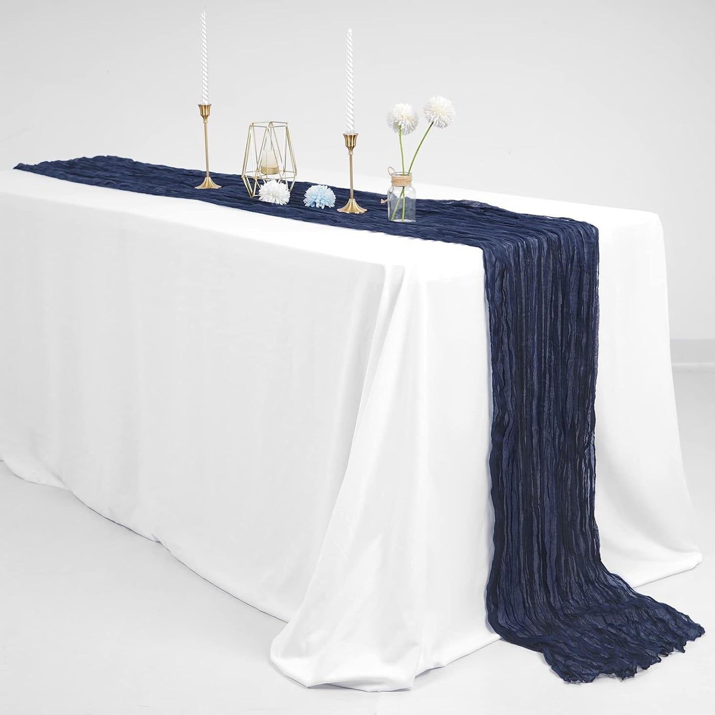 6 Pcs Navy Blue Cheesecloth Table Runner 10FT, Gauze Table Runner for Wedding Reception Sheer Bridal Shower V1259-DP01-A-2365