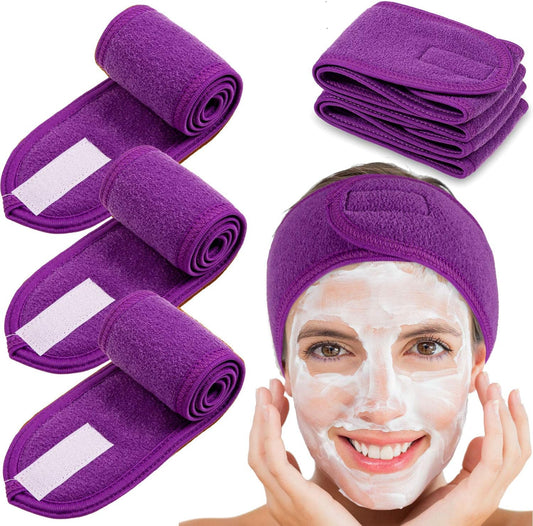 Spa Facial Headband 4 Packs Head Wrap Terry Cloth Headband Adjustable Stretch Towel for Bath, Makeup and V1259-DP01-A-2367