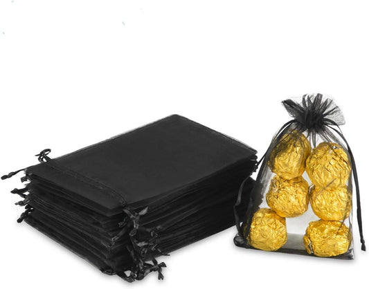 100PCS 4x6" (10x15cm) Sheer Drawstring Gift Bags, Black Organza Wedding Party Favour Pouches Jewellery V1259-DP01-A-2369