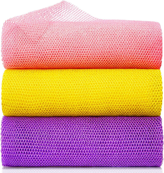 3 Pieces African Bath Sponge Exfoliating Scrubbing Long Net Rag Wash Shower Body Scrubber, Yellow Pink Purple V1259-DP01-A-2370
