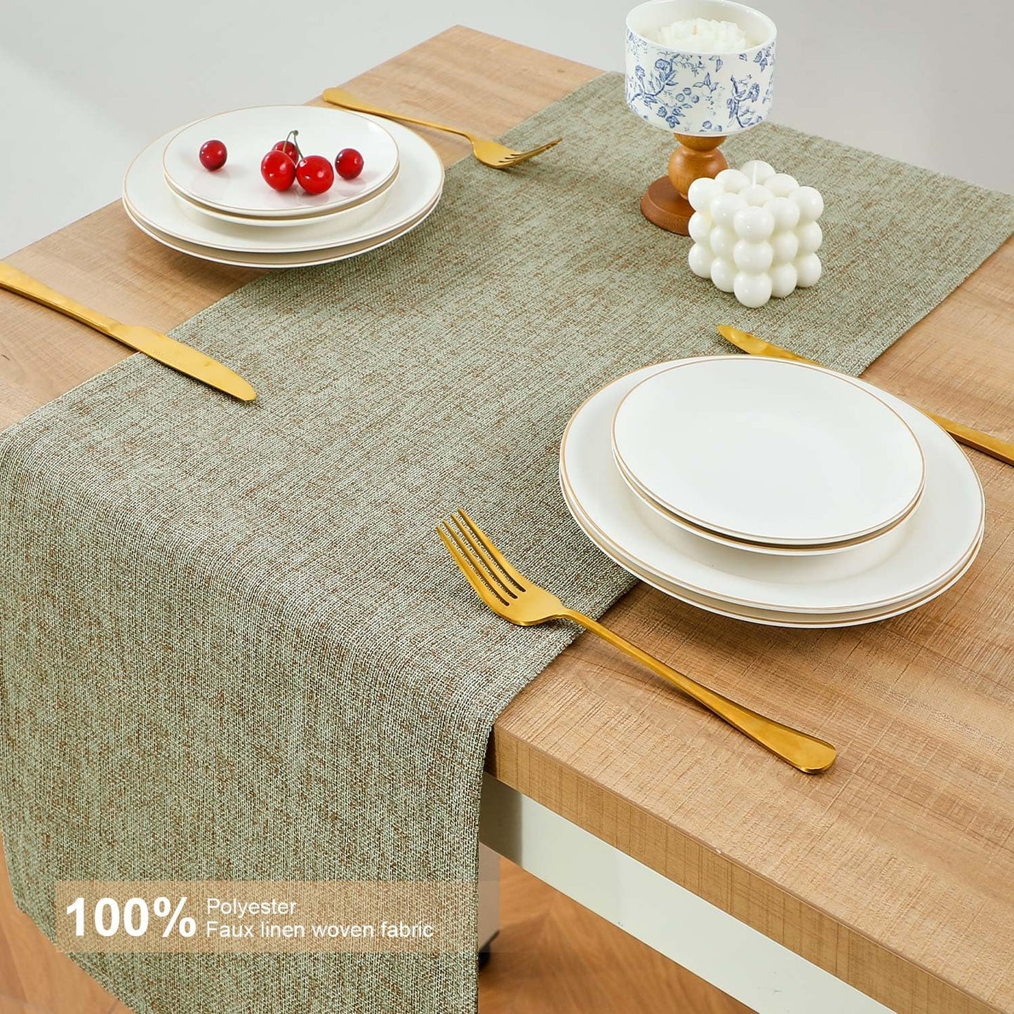 Rustic Table Runner Boho Style, Handmade Sage Green Table Runner 36 Inches Long for Home Dining,Coffee V1259-DP01-A-2371