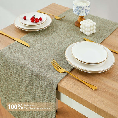 Rustic Table Runner Boho Style, Handmade Sage Green Table Runner 36 Inches Long for Home Dining,Coffee V1259-DP01-A-2371