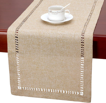 Handmade Hemstitch Beige Table Runner Or Dresser Scarf, Rectangular 14 By 108 Inch V1259-DP01-A-2374