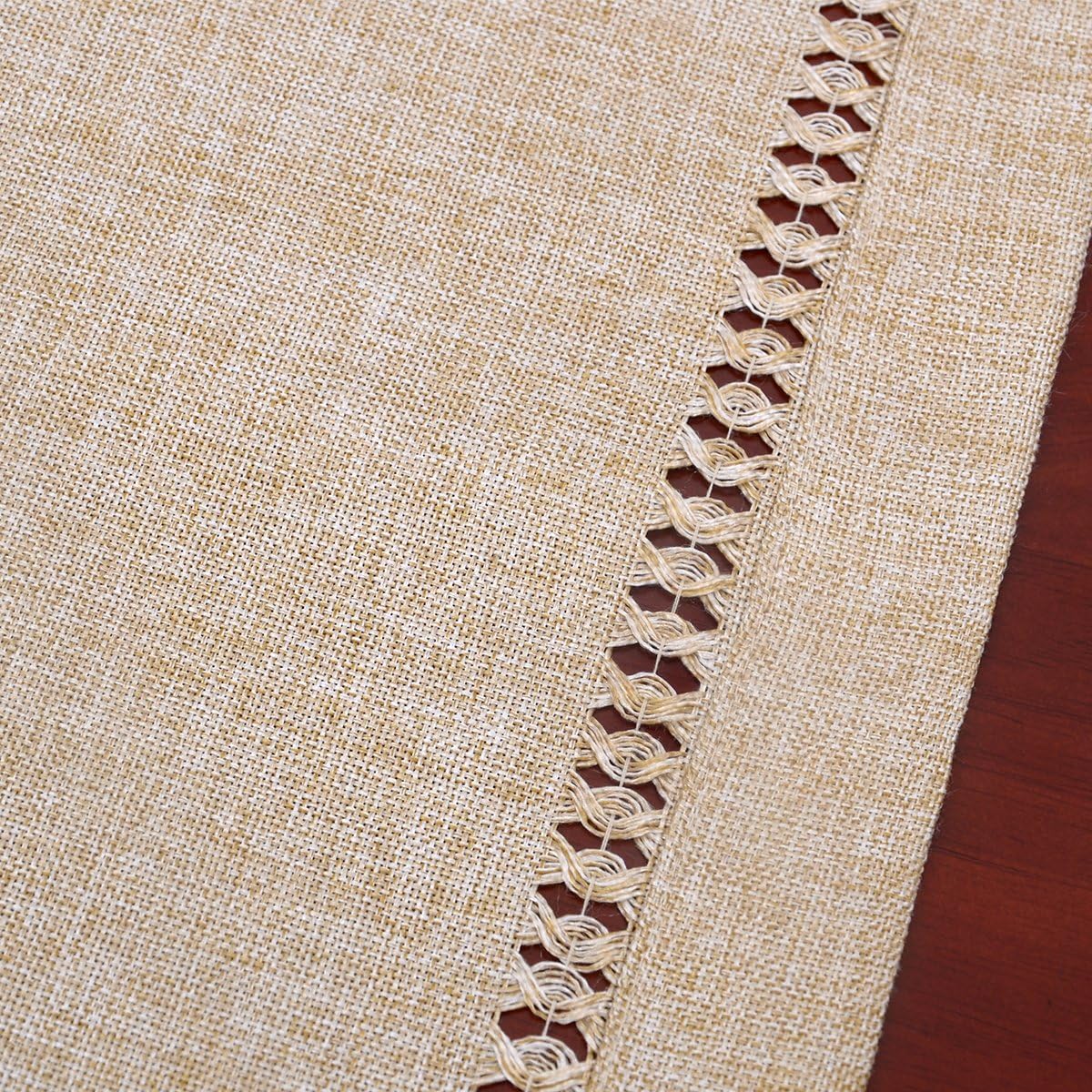 Handmade Hemstitch Beige Table Runner Or Dresser Scarf, Rectangular 14 By 108 Inch V1259-DP01-A-2374