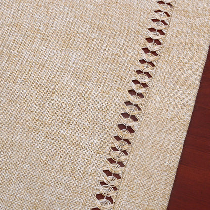 Handmade Hemstitch Beige Table Runner Or Dresser Scarf, Rectangular 14 By 108 Inch V1259-DP01-A-2374