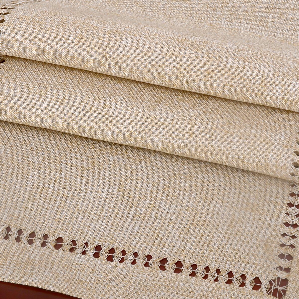 Handmade Hemstitch Beige Table Runner Or Dresser Scarf, Rectangular 14 By 108 Inch V1259-DP01-A-2374