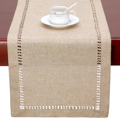 Handmade Hemstitch Beige Table Runner Or Dresser Scarf, Rectangular 14 By 108 Inch V1259-DP01-A-2374