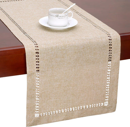 Handmade Hemstitch Beige Table Runner Or Dresser Scarf, Rectangular 14 By 108 Inch V1259-DP01-A-2374