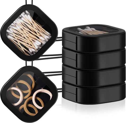 4 Pcs Black Hair Tie Organizer Portable Hair Accessory Storage Containers Stackable Tie Bobby Pin Holder Home V1259-DP01-A-2375