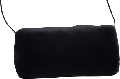 Faux Fur Hand Muffs for Women Winter Warm Arm and Hand Warmer with PU Leather Strap(Black) V1259-DP01-A-2376