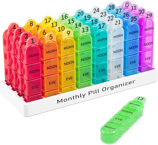 Monthly Pill Organizer 4 Times a Day, 30 Day Pill Organizer with Daily Pill Box Organizer, One Month Medicine V1259-DP01-A-2385