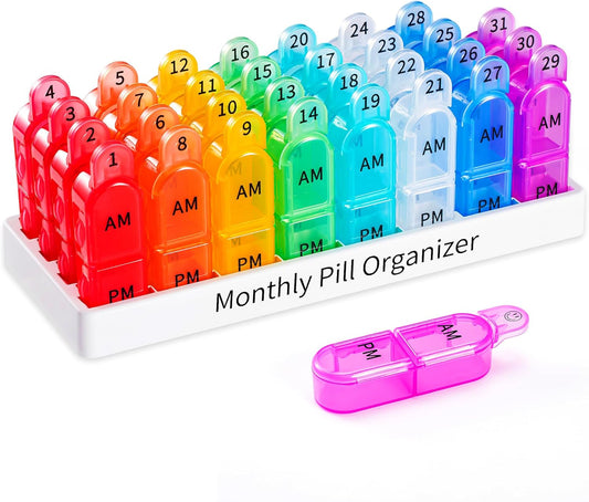 Monthly Pill Organizer 2 Times a Day - 30 Day Pill Box AM PM, BPA Free One Month Medicine Organizer Twice V1259-DP01-A-2386