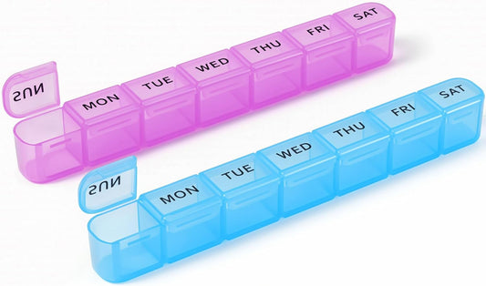 2 Pack Weekly Pill Organizer, Large 7 Day Pill Box, BPA-Free Travel Medicine Case, Easy Open & Secure Close, V1259-DP01-A-2392
