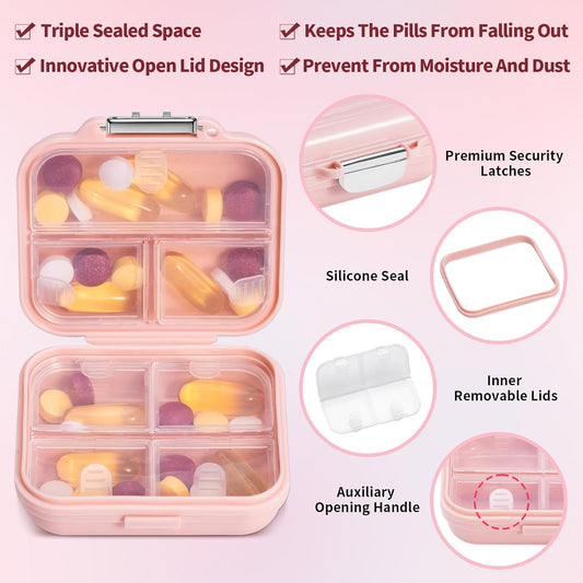 Travel Pill Organizer, 7 Compartments Portable Pill Case, Compact and Portable Pill Box, Small Pill Container V1259-DP01-A-2396