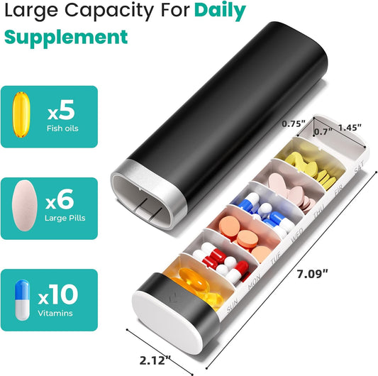 7-Day Slide-Out Pill Organizer | Travel Pill Case with Easy-to-Use Design | Drawer-Style Daily Medication V1259-DP01-A-2397