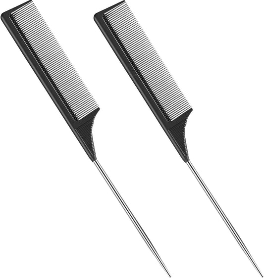 2 Pack Tail Comb, Carbon Fiber Stainless Steel Pintail and Heat Resistant Rat Teasing Comb for Daughter V1259-DP01-A-2401