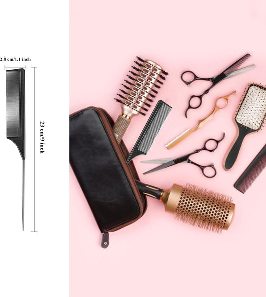 2 Pack Tail Comb, Carbon Fiber Stainless Steel Pintail and Heat Resistant Rat Teasing Comb for Daughter V1259-DP01-A-2401