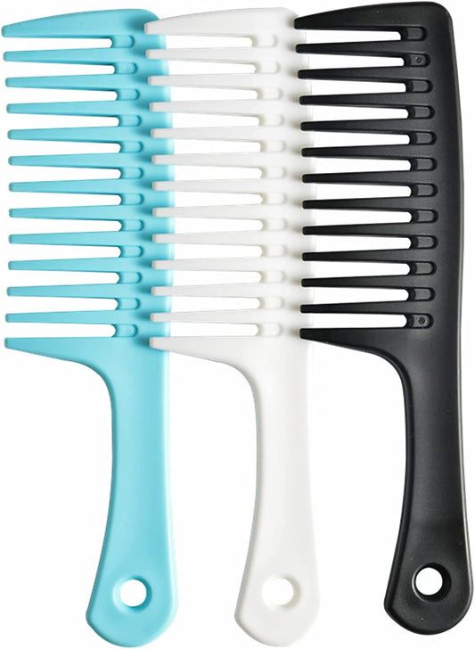 3 Pcs Wide Tooth Comb, Detangler Hair Comb for Women Shower Wet Dry Curly Long Thick Hair (Blue White Black) V1259-DP01-A-2405