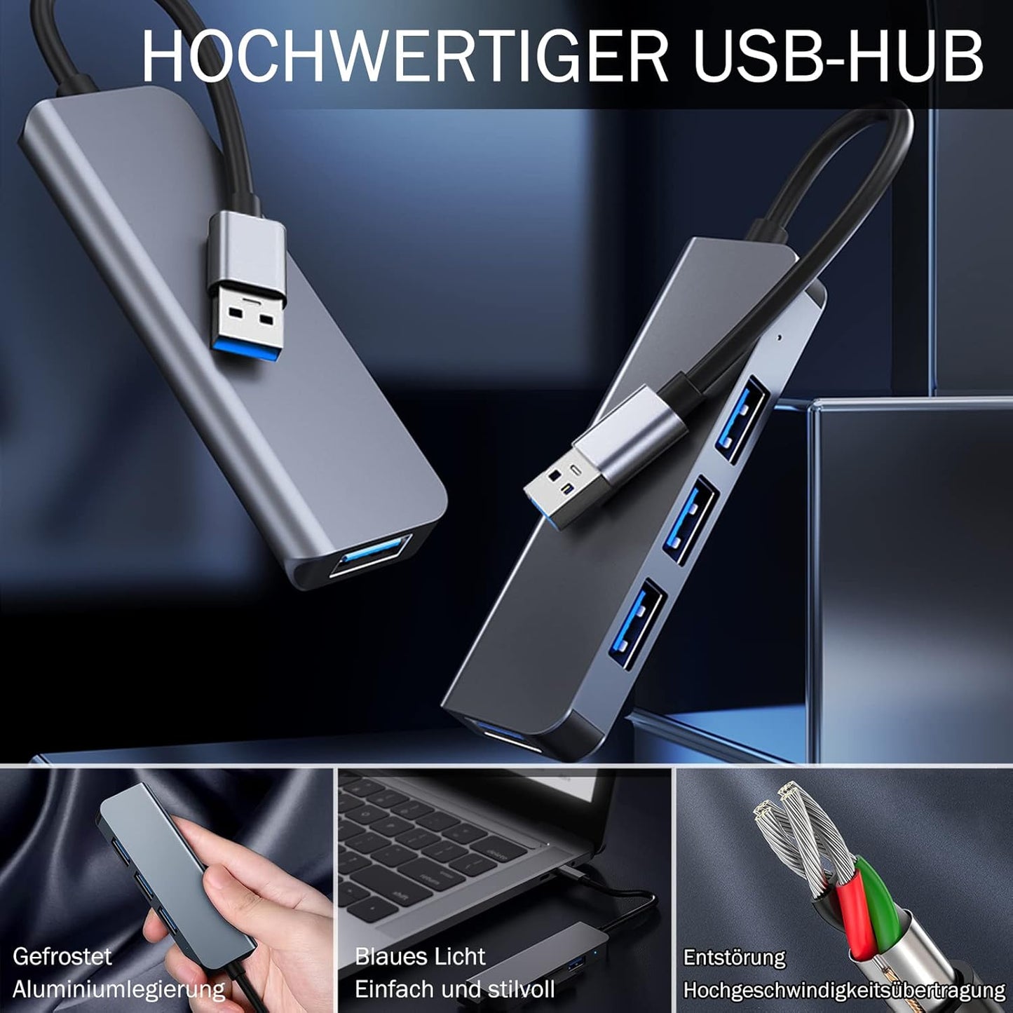 4-Port USB 3.0 Hub, Portable Data USB Hub, USB Splitter for MacBook, Mac Pro, Mac mini, iMac, Surface Pro, V1259-DP01-A-2410